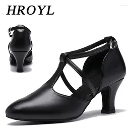 Chaussures de danse Hroyl Latin Femmes Mid-Heel 6cm Mesdames Adultes Sandales professionnelles Soft Soft Waltz Dancing Double Winding Belt