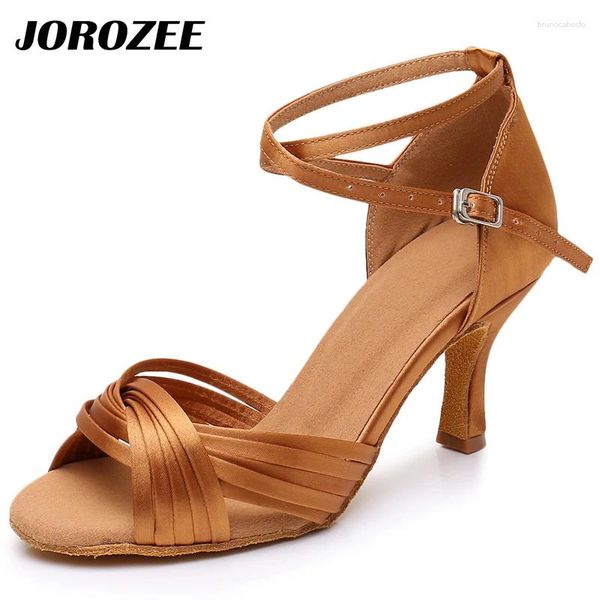 Chaussures de danse Jorozee Professional classique féminin bronze en satin latin salsa Salsa Soft Sole