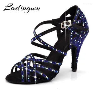 Chaussures de danse Ladingwu marque la latin femme la latine à trois couleurs grandes petites petites strass de bal de bal de salon zapatos de mujer