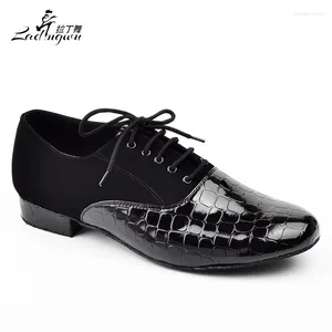 Chaussures de danse Ladingwu Texture de crocodile moderne PU et Flanelle Men de flanche Black Soft Bottom Ballroom Competition 2,5 / 4,5 cm