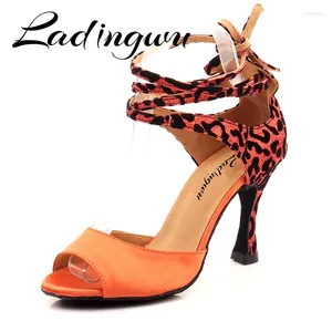 Chaussures de danse Ladingwu Leopard moderne en daim paille