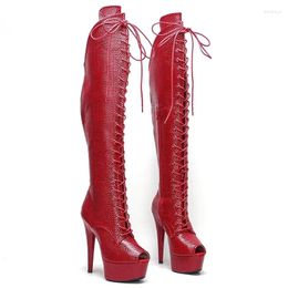 Zapatos de baile Laijianjinxia 15 cm/6 pulgadas PU Upper Women's Party Tisos altos de la rodilla Moderna rodilla Pole 037