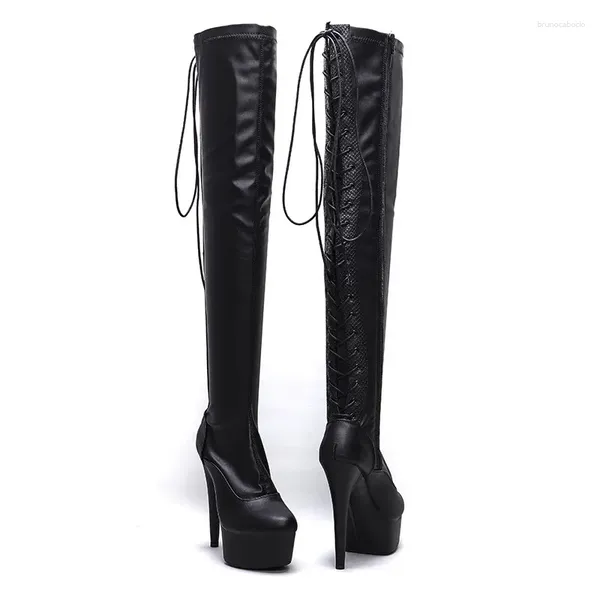 Chaussures de danse Laijianjinxia 15cm / 6inch Pu Upper Women's Plateforme Party High Heels Modern Over the Knee Boots Pole 035