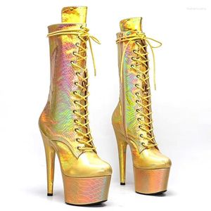 Chaussures de danse Laijianjinxia 17cm / 7inch PU Upper Women's Plateforme Party High Heels Modern Mid-Calf Boots Pole 222