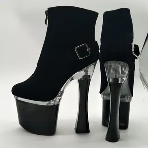 Chaussures de danse laijianjinxia 18cm / 7inches en daim upper sexy exotique hauteur plate-forme de talon fête des femmes bottes pole C103