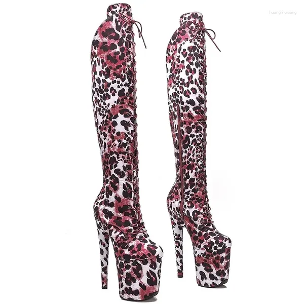 Zapatos de baile LAIJIANJINXIA 20 CM/8 pulgadas leopardo superior plataforma de mujer fiesta tacones altos botas modernas hasta la rodilla poste 323