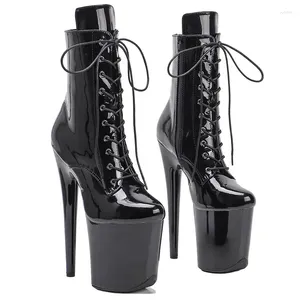 Chaussures de danse LAIJIANJINXIA 20CM/8 pouces brevet brillant PU noir talon haut plate-forme bottes pôle haute botte
