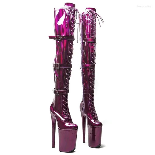 Chaussures de danse LAIJIANJINXIA 23CM/9 pouces matériau brillant PU mode dame talon haut plate-forme pôle bottes