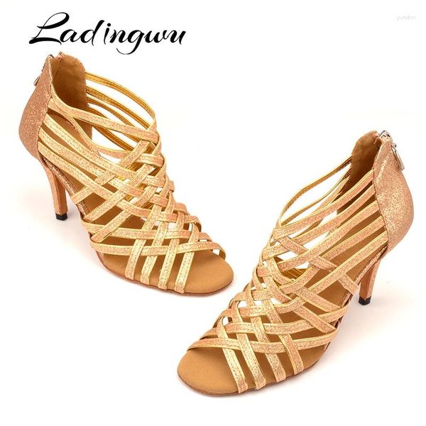 Chaussures de danse Boots latins Golden Black Glitter Professional 10cm Hauteur du talon Zapatos de Baile Taille US 3,5-12 cm pour les femmes