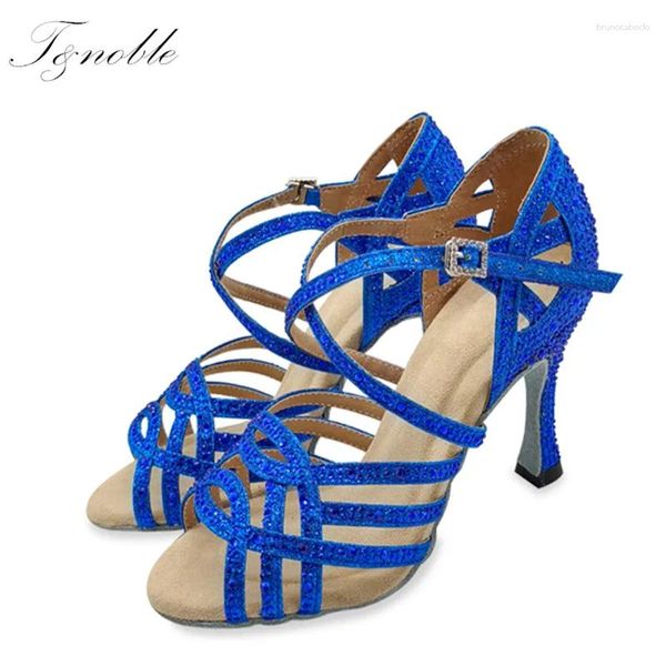 Chaussures de danse femme latine salsa bachata danse dorée bleu talons hauts doux