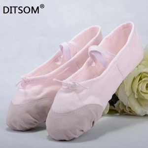 Zapatos de baile de cuero Ballet de lienzo para mujeres para niños Soft Softs Soft Fitness Gym Twist Dancing 22-44