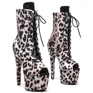 Zapatos de baile Leecabe 17CM/7 pulgadas Leopardupper tendencia superior moda botas de plataforma de tacón alto bota con punta abierta