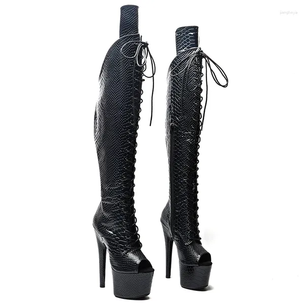 Chaussures de danse Leecabe 17cm / 7inches Snake Upper Open Toe Pole Dancing High Talon Platform Boot