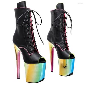 Chaussures de danse Leecabe 20CM/8 pouces PU supérieur bout ouvert plate-forme Disco fête talons hauts pôle botte