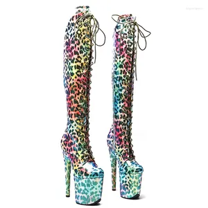 Chaussures de danse Leecabe 20cm / 8inch Shinny Leopard Colorful Women's Plategle Party High Heels Pole Dancing Boot