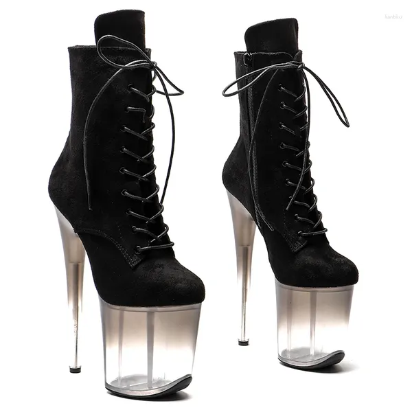 Leecabe – chaussures de danse en daim de 20CM/8 pouces, tige transparente noire dégradée, plateforme Disco Party, talons hauts, bottes pôle