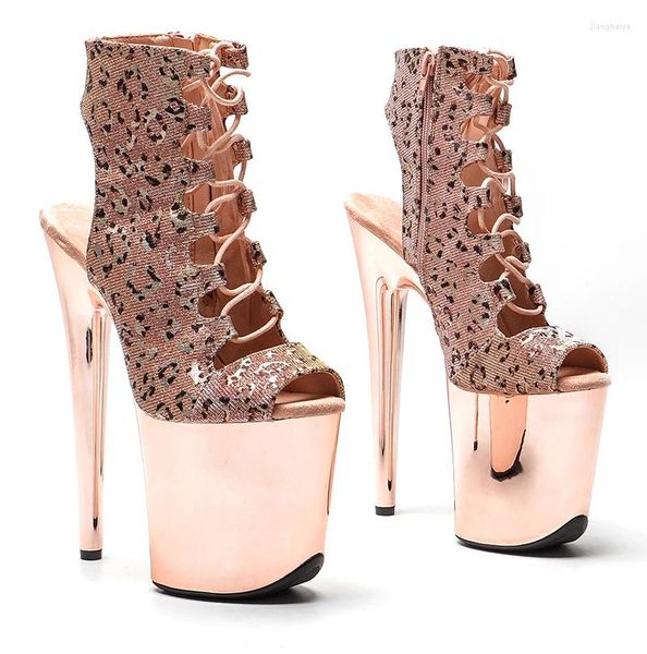 Chaussures de danse Leecabe 20cm / 8 pouces Belle supérieure de léopard avec gold-pôle à pôle High Heel Plateforme Dancing Boot