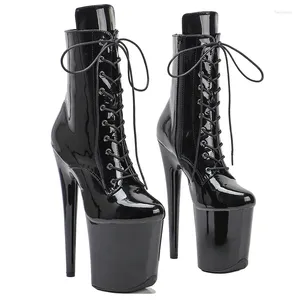 Dansschoenen Leecabe 20 cm/8inches Patent Shiny Pu Black Heel Platform Boots Pole Hight Boot