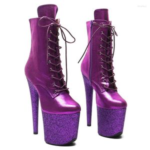 Dansschoenen Leecabe 20 cm/8inches Pole Dancing Purple Glitter High Heel Platform Laarzen gesloten teen