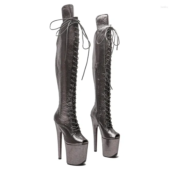 Chaussures de danse Leecabe 20cm / 8inches Pu Pole supérieure Dancing Boots de plate-forme à talons hauts Small Open Toe