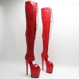 Chaussures de danse Leecabe 20cm / 8inches Snake Pu Open Toe Fashionable and Sexy High Heel Platform Boots Pole