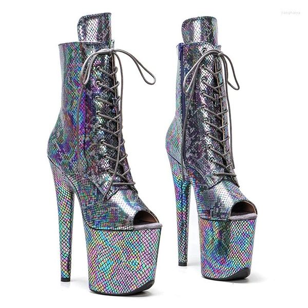 Chaussures de danse Leecabe 20cm / 8inches Snake Pu High Heel Platform Boots Open Toe Pole Boot