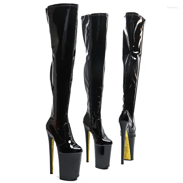 Chaussures de danse Leecabe 23cm / 9 pouces brevet pu Upper Fashion Lady High Heel Gold Glitter Platform Boots Polon