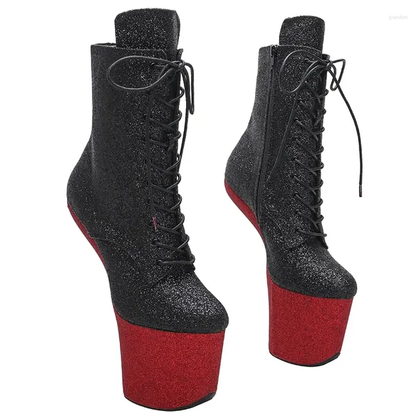 Chaussures de danse Leecabe tige noire avec bottines à plateforme bordeaux sexy pôle sans talon exotique