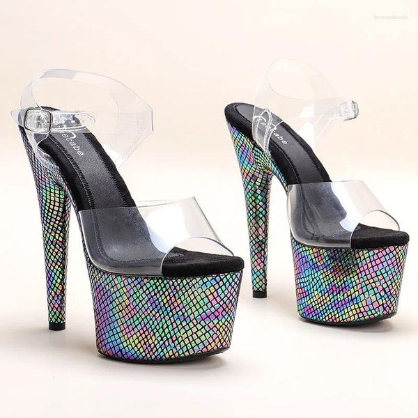Zapatos de baile Leecabe diseños de 17 cm de cristal fantasía sandalias de poste dama zapatería plataforma de tacón alto baile