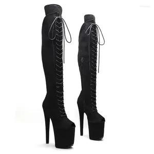 Chaussures de danse Leecabe Suede 20cm / 8inches Pole Dancing High Heel Platform Boots Open Toe