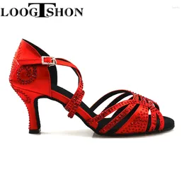 Chaussures de danse Loogtshon femme latine brillant rouge Satin femmes Salsa fête belle et confortable Passion