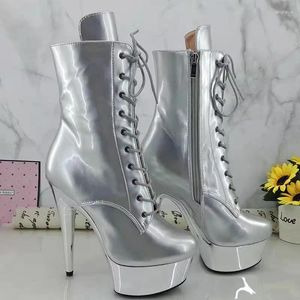 Le modèle de chaussures de danse montre PU Upper 15cm / 6inch pour femmes pour la plate-forme de la plate-forme High Heels Boots 002