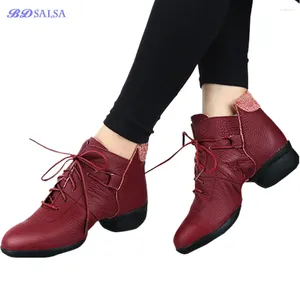 Dansschoenen Moderne Jazz Sailor Square Cowhide Women's Soft Bottom Verhoogde High Training Shoe exotische dans sneakers