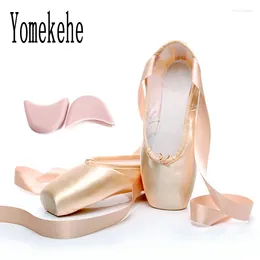 Chaussures de danse pointe ballet satin supérieur avec ruban filles