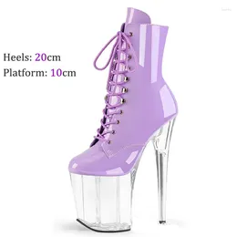 Chaussures de danse pôle danse Sexy femmes talons hauts à la mode cuir violet matériel fermeture éclair latérale ouverte 20 cm cristal