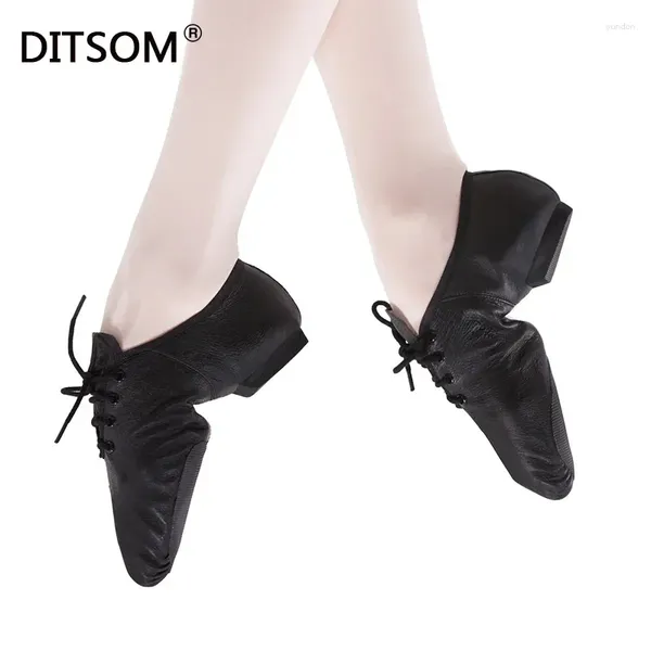 Chaussures de danse Professionnel en cuir authentique Lace Up Up Dancing Exercice Shoe Hiphop Sport Sneakers For Women Men Black Tan