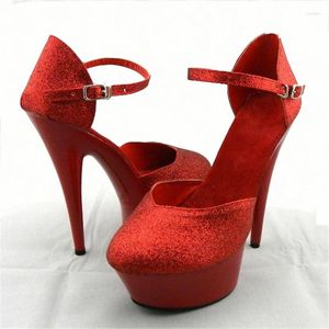 Chaussures de danse Sequins Red Mariding Party Party 6 pouces STILETTO 15 cm Sexy High Heel Women's