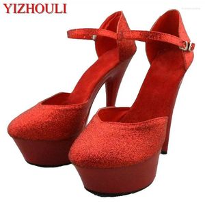 Dansschoenen Red Paillins Wedding Party Platform 6 inch Stiletto 15 cm Sexy High Heel Dames