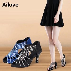 Dansschoenen Rhinestones Ballroom Latin Women Salsa Rumba Performance Peep-toe Danc Sandals Meerdere hakhoogte ALS035