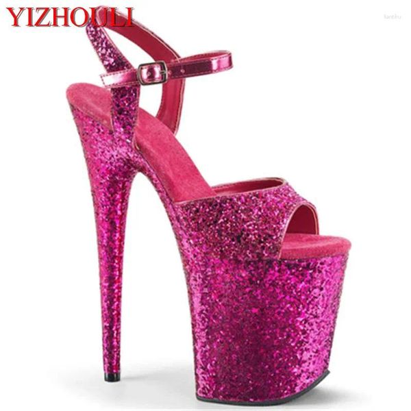 Chaussures de danse Rose rouge 20 cm plateforme imperméable à paillettes sexy.Les danseuses de pole à talons hauts portent en été