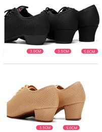 Chaussures de danse semelle en caoutchouc maille respiration supérieure latine pour femmes filles 3.5 cm 5 cm talon Tan noir Sport de salle de bal