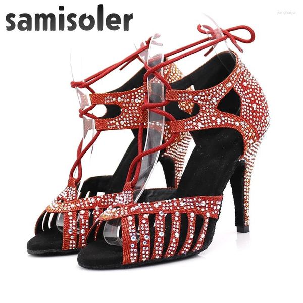 Zapatos De Baile Samisoler Zapatos Latinos De Baile Latino Mujer piel bronce brillante satén negro Mujer Salsa fiesta Salón