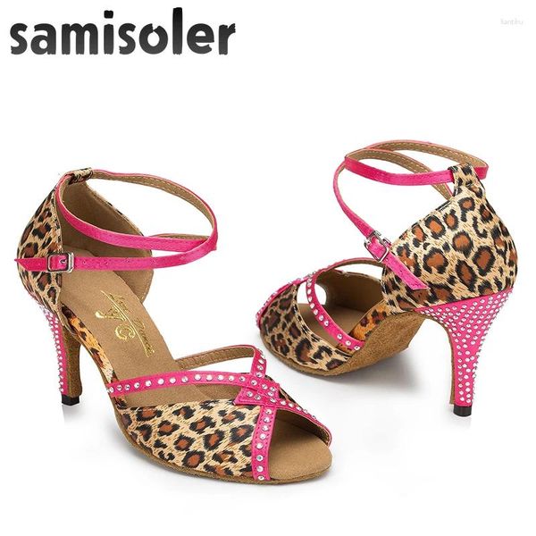 Chaussures de danse Samisoler léopard Flash tissu Collocation brillant strass salle de bal mode femmes compétition latine