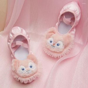 Chaussures de danse satin plate pour les filles w mignon ours avant pantoufles roses princesse conception de ballerine enfant pratique