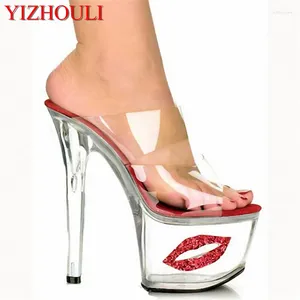 Dance Shoes Sexy Crystal 17 cm Tallones Ultra High Heels Exotic Dancer Lips Platform Slippers Club nocturno 7 pulgadas