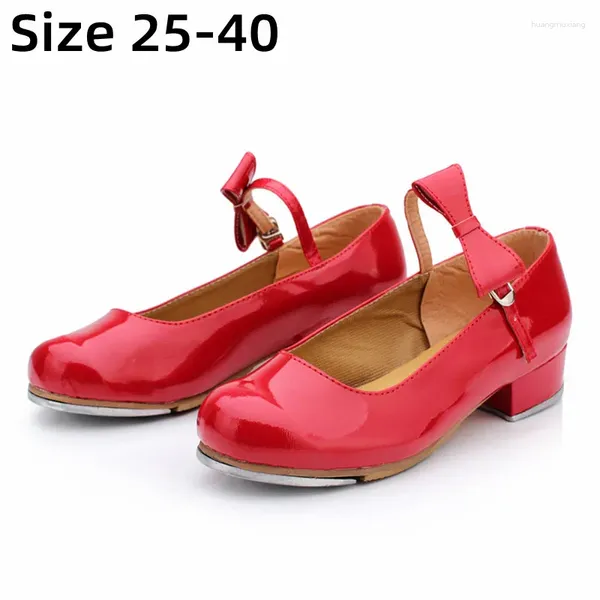 Zapatos de baile talla 25-40 mujeres niñas Tap cuero PU brillante con cordones niños baile profesor etapa WD193