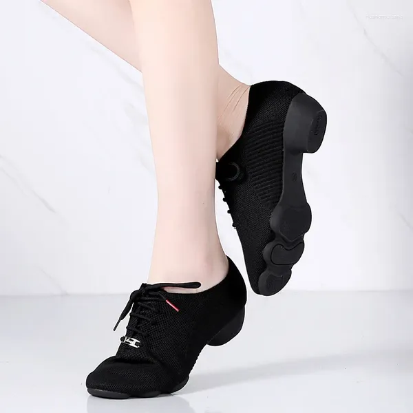 Zapatillas de baile zapatillas de deporte para mujeres para mujeres de malla baja de tacón medio aliento de goma de goma de goma de jazz deportivo