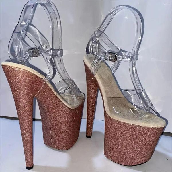 Zapatos de baile de verano de 20cm, tacones de aguja con plataforma impermeables y pequeños destellos negros sexis/modelo de baile en barra de tacón ultraalto