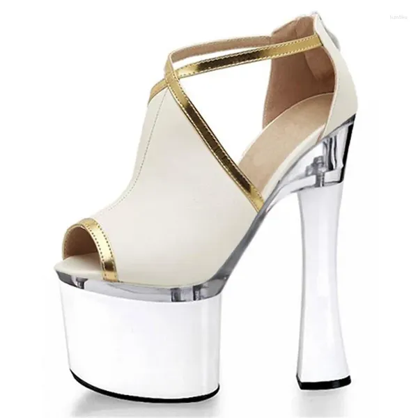 Zapatos De Baile Moda De Verano Tacones Altos Adornos De Metal Tacón Fino Sandalias Peep-toe 18 Cm Etapa De Raíz