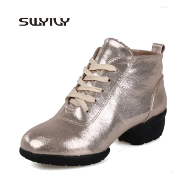 Chaussures de danse Swyivy Golden Dancing Boot Breathable Stage Show Shoe 2024 Girl Soft Sport Boots Sport Boots Sole Rubber Beautiful 4CM